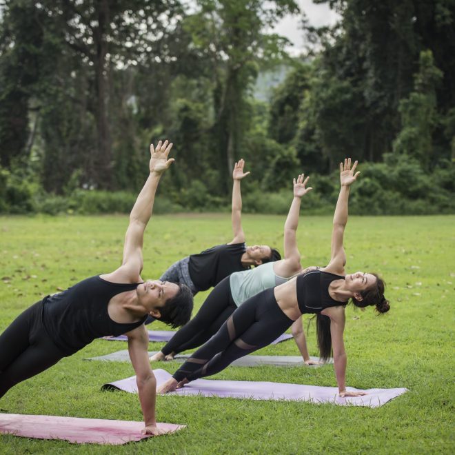 Yoga action exercise healthy in the park